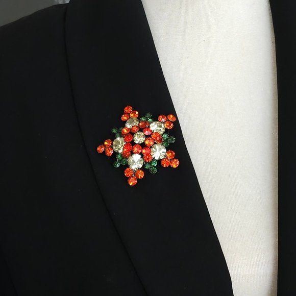Vintage D&E Juliana Orange, Yellow and Green Rhinestone Brooch Pin Verified - Picture 3 of 7